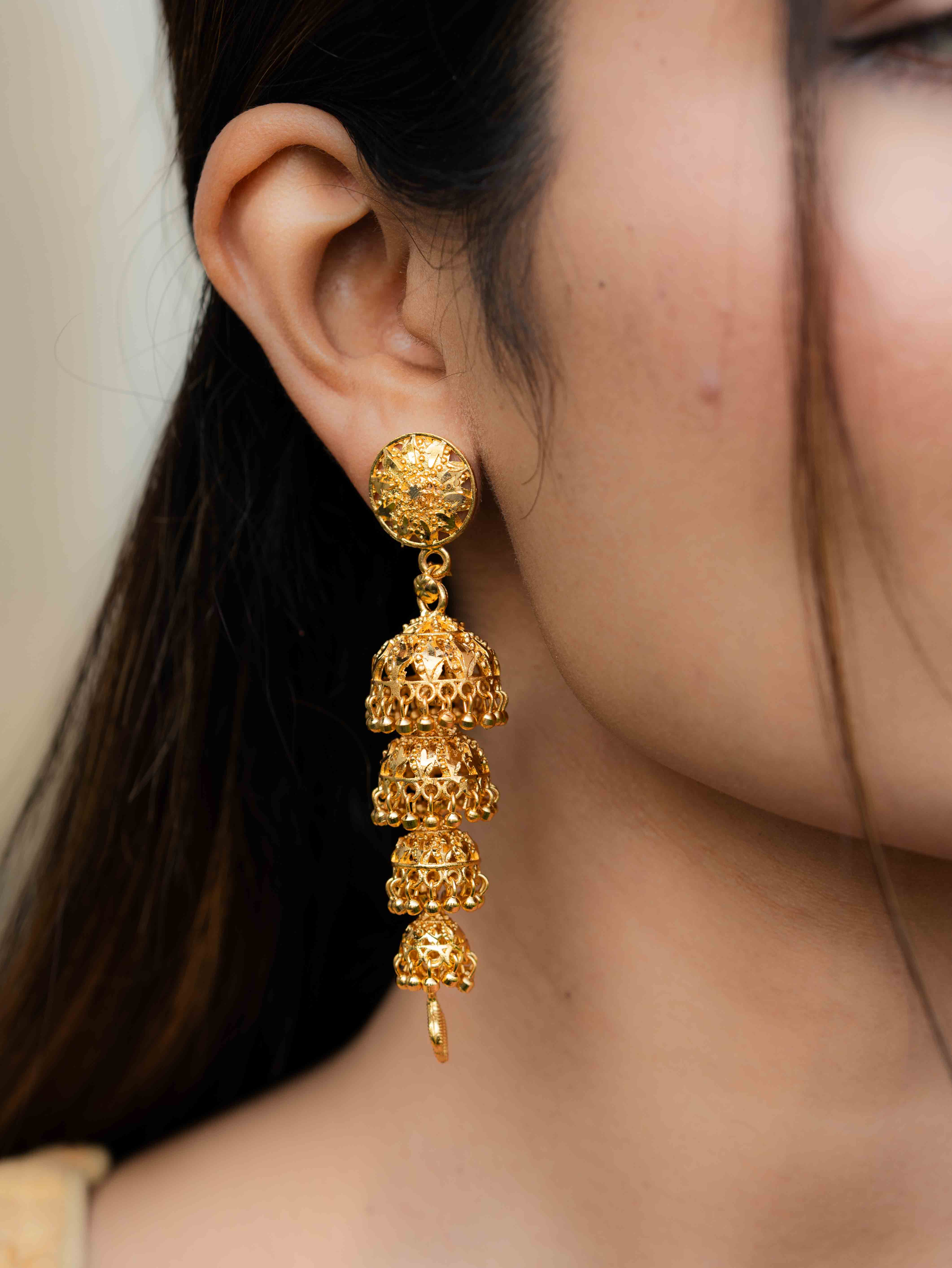Hemanika Long Gold Earrings - Image 4