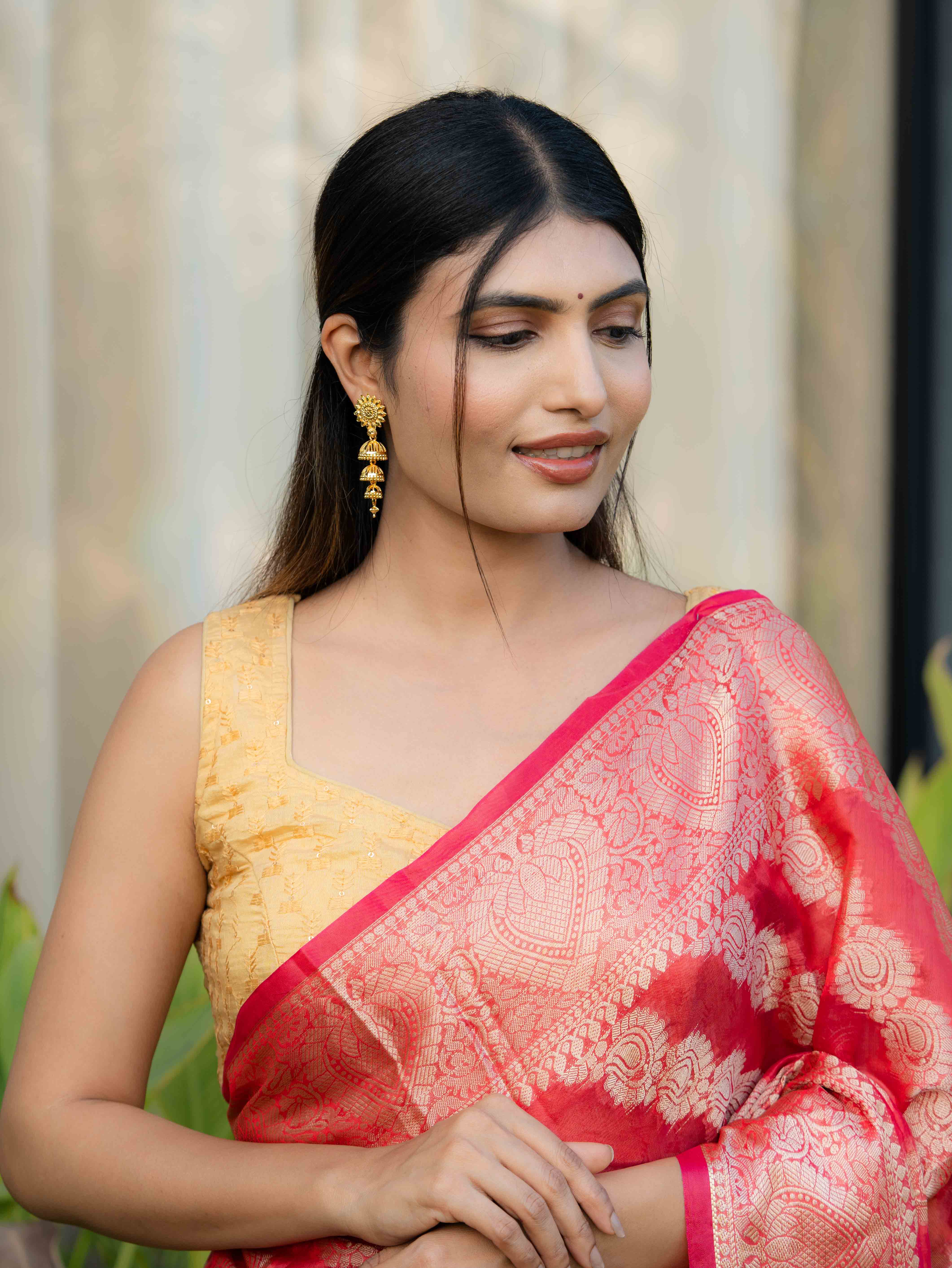 Shrinika Long Gold Earrings - Image 4