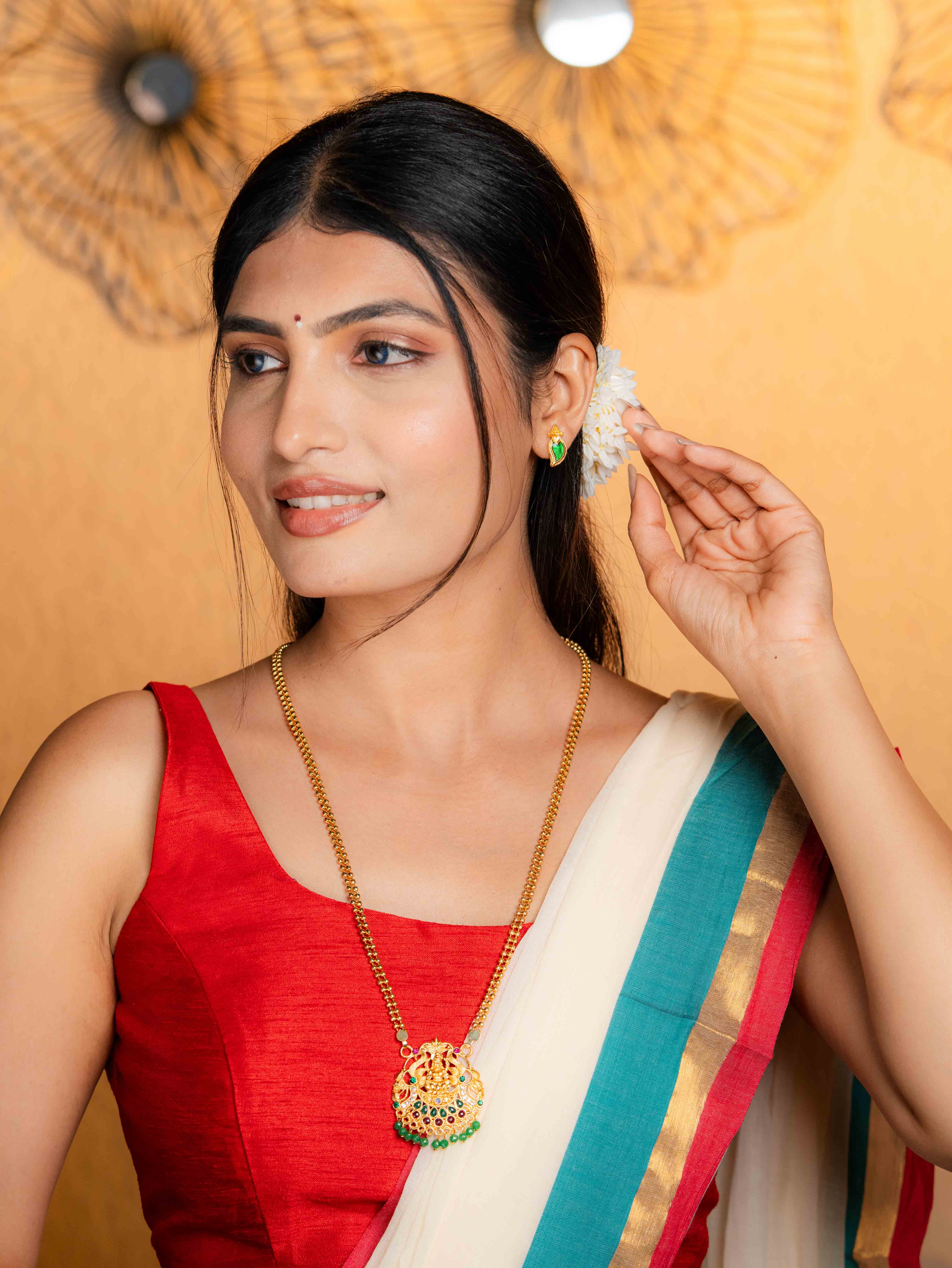 Meenakshi Temple Necklace set ( Green) - Image 3