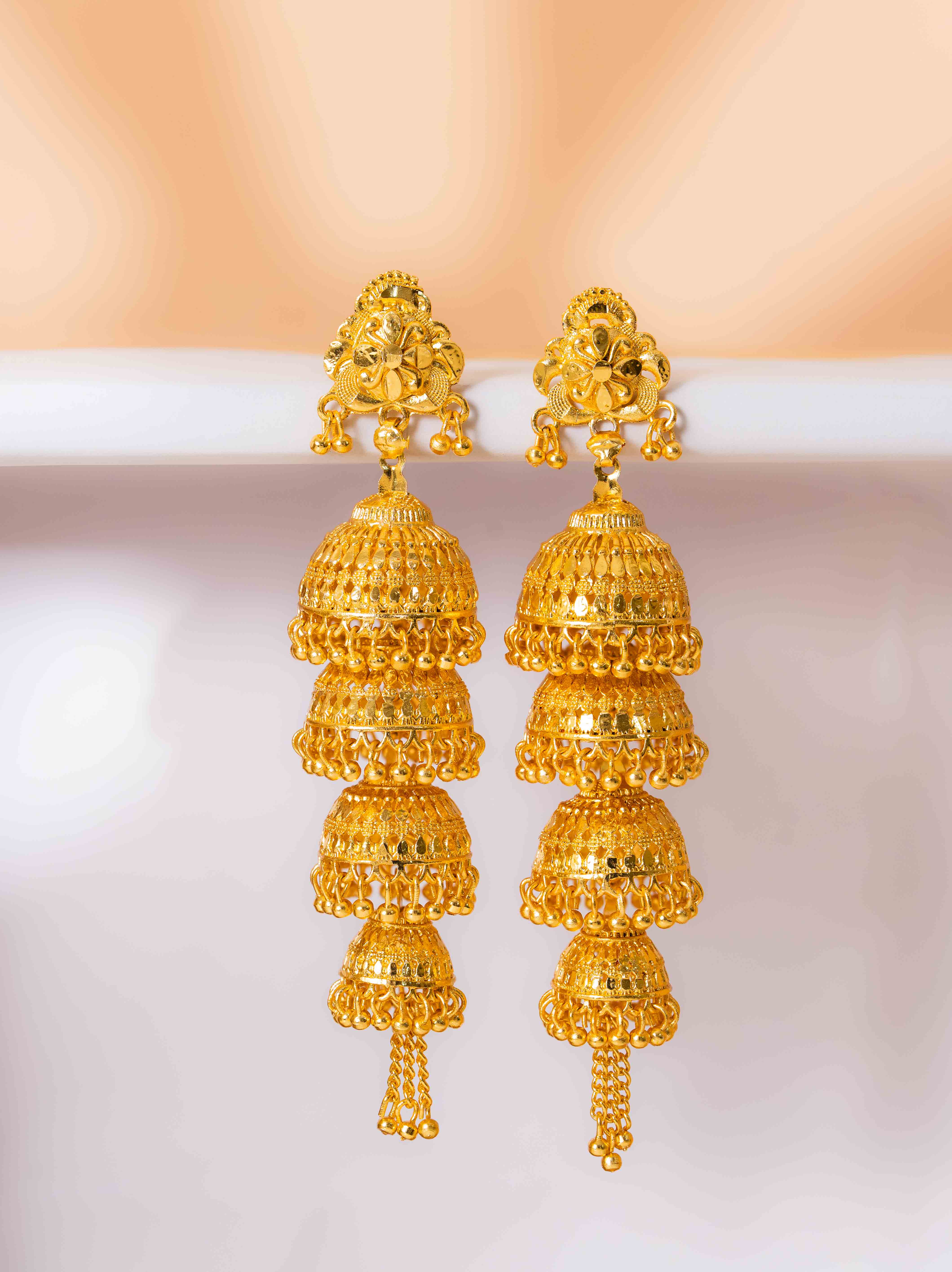 Bhavya Long Gold Earrings - Image 3