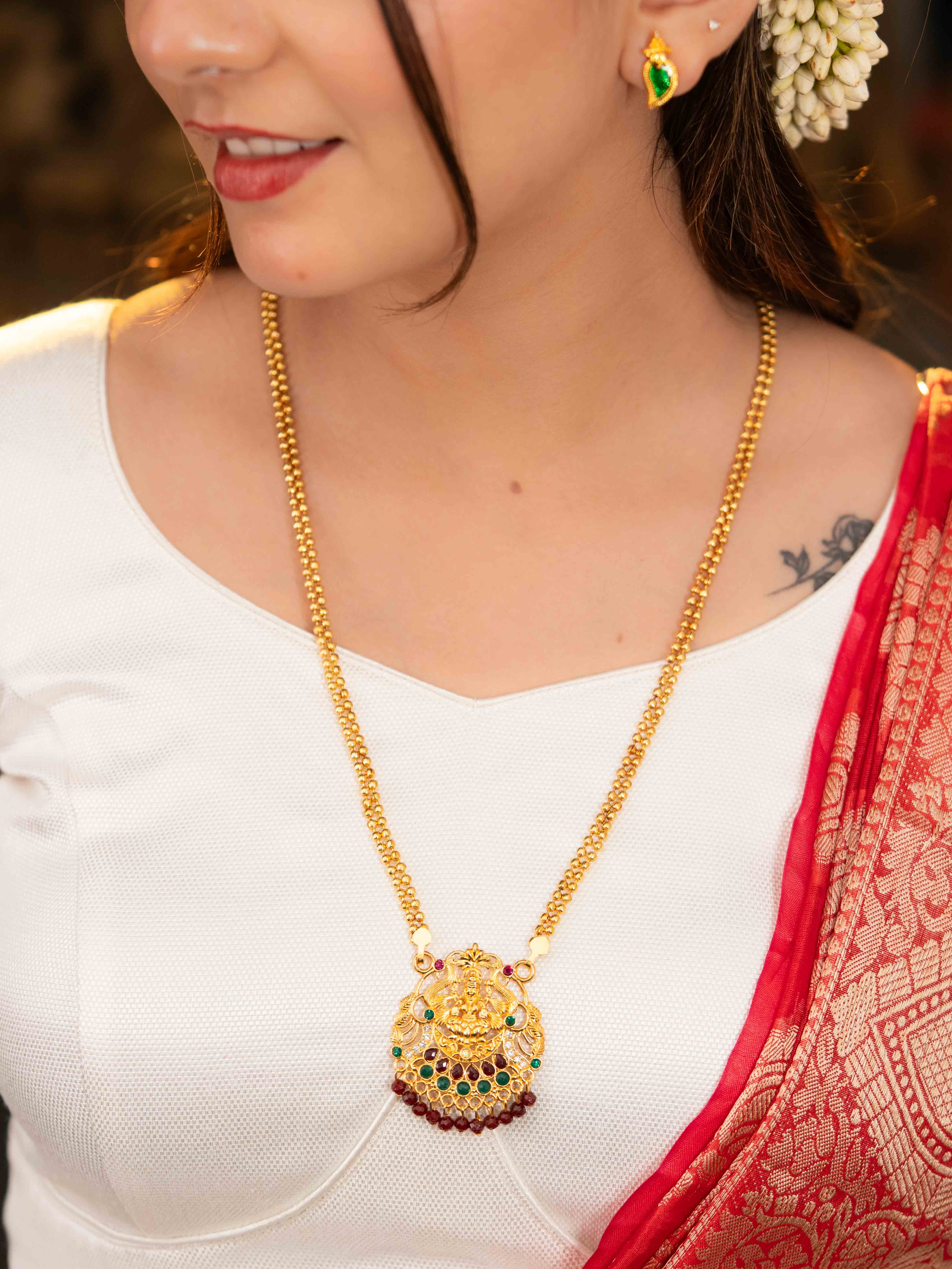 Meenakshi Temple Necklace set (Red ) - Image 7