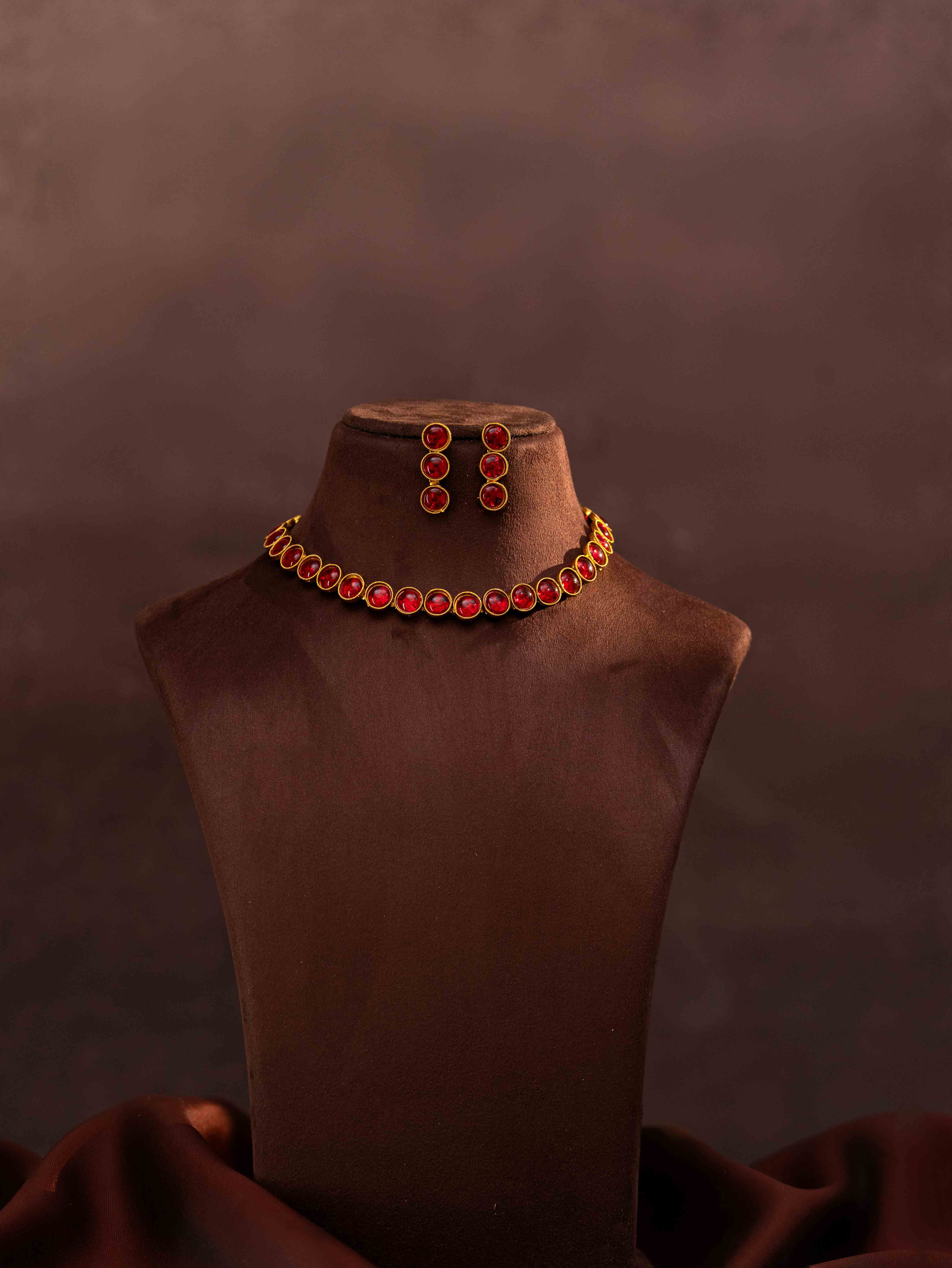 Meherika Gold look necklace set (Dark Pink) - Image 2