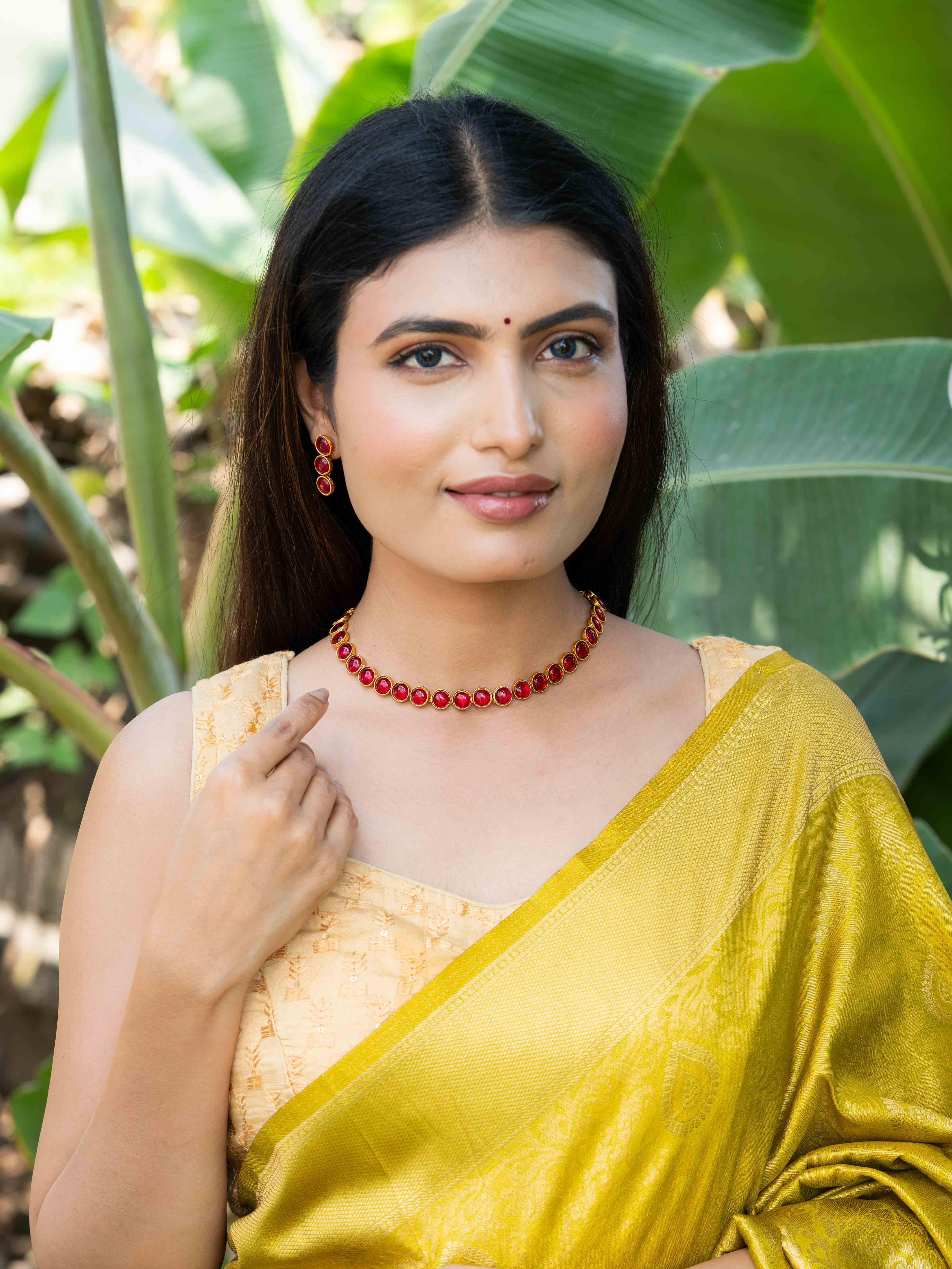 Meherika Gold look necklace set (Dark Pink) - Image 3