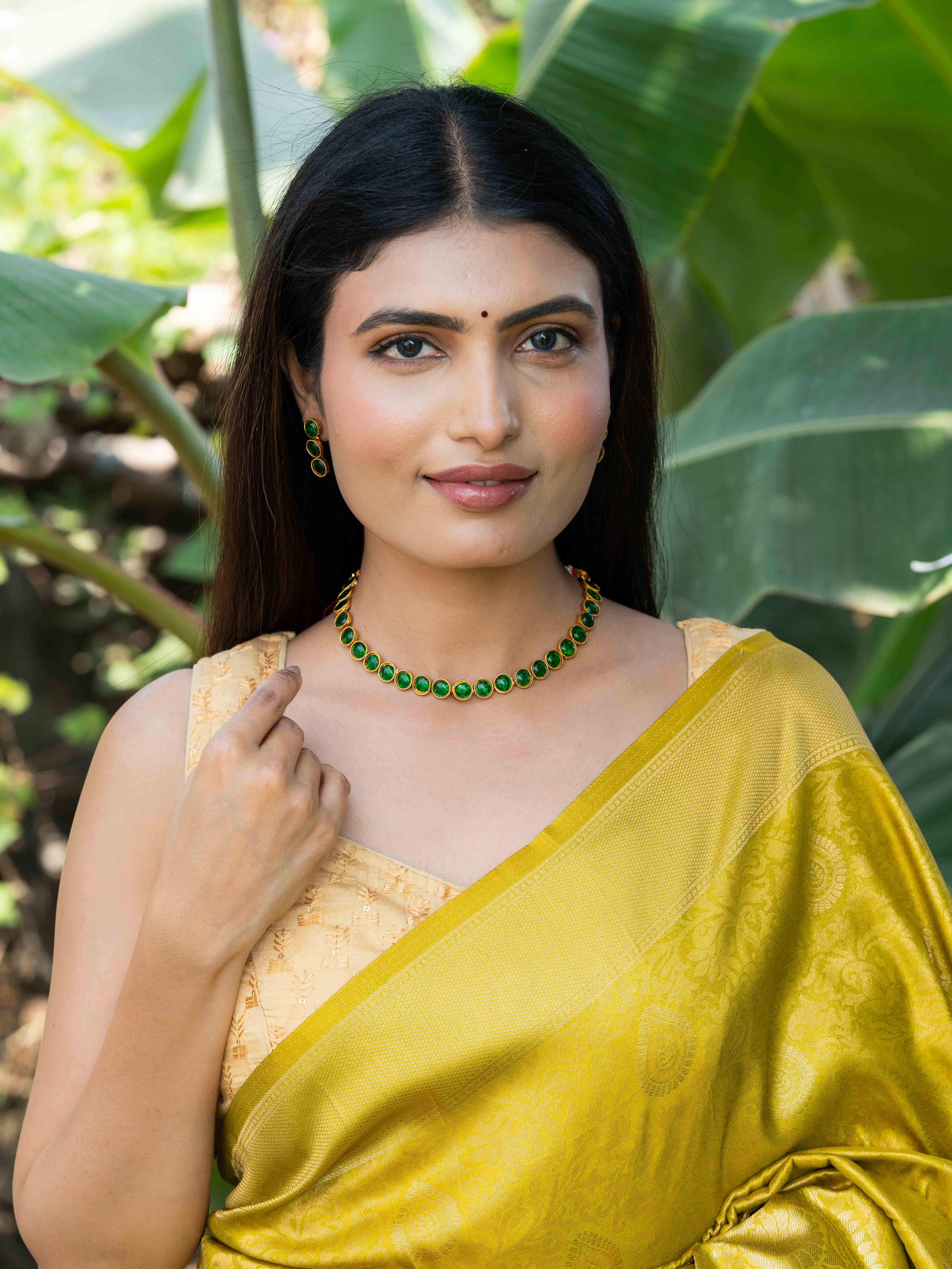 Meherika Gold look necklace Set ( Dark Green) - Image 3