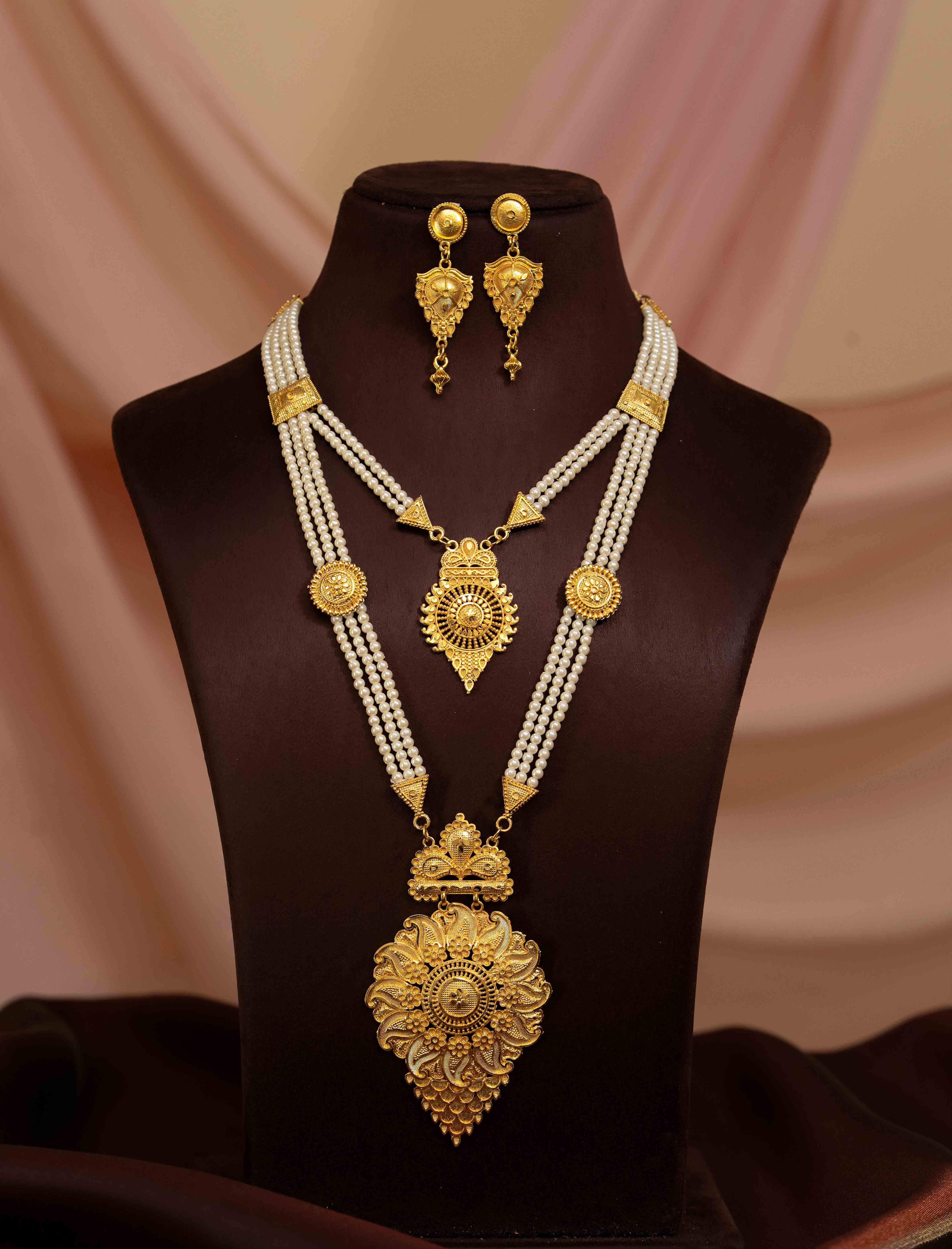 Madhulika Long Gold Necklace set - Image 3