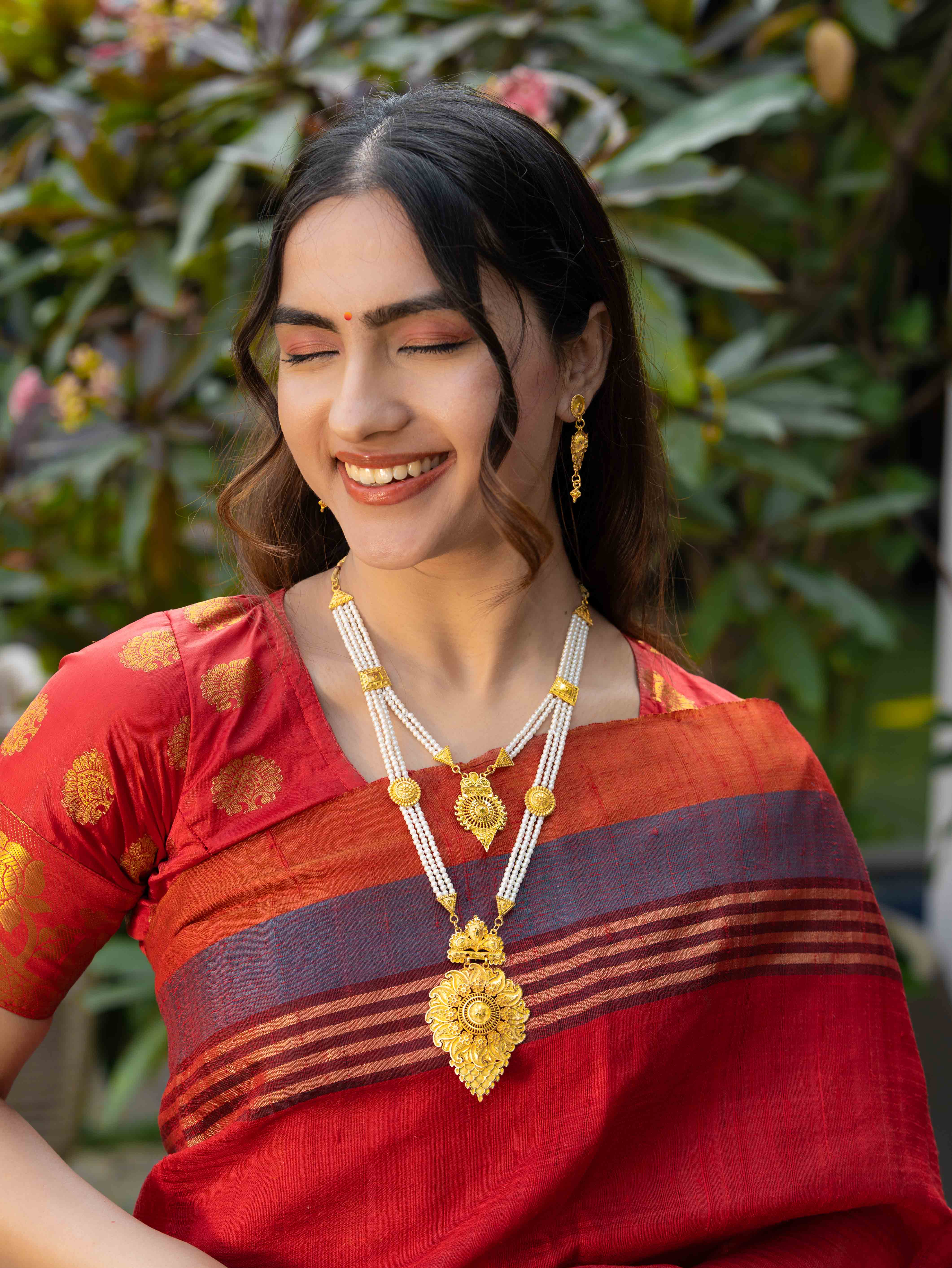 Madhulika Long Gold Necklace set - Image 4