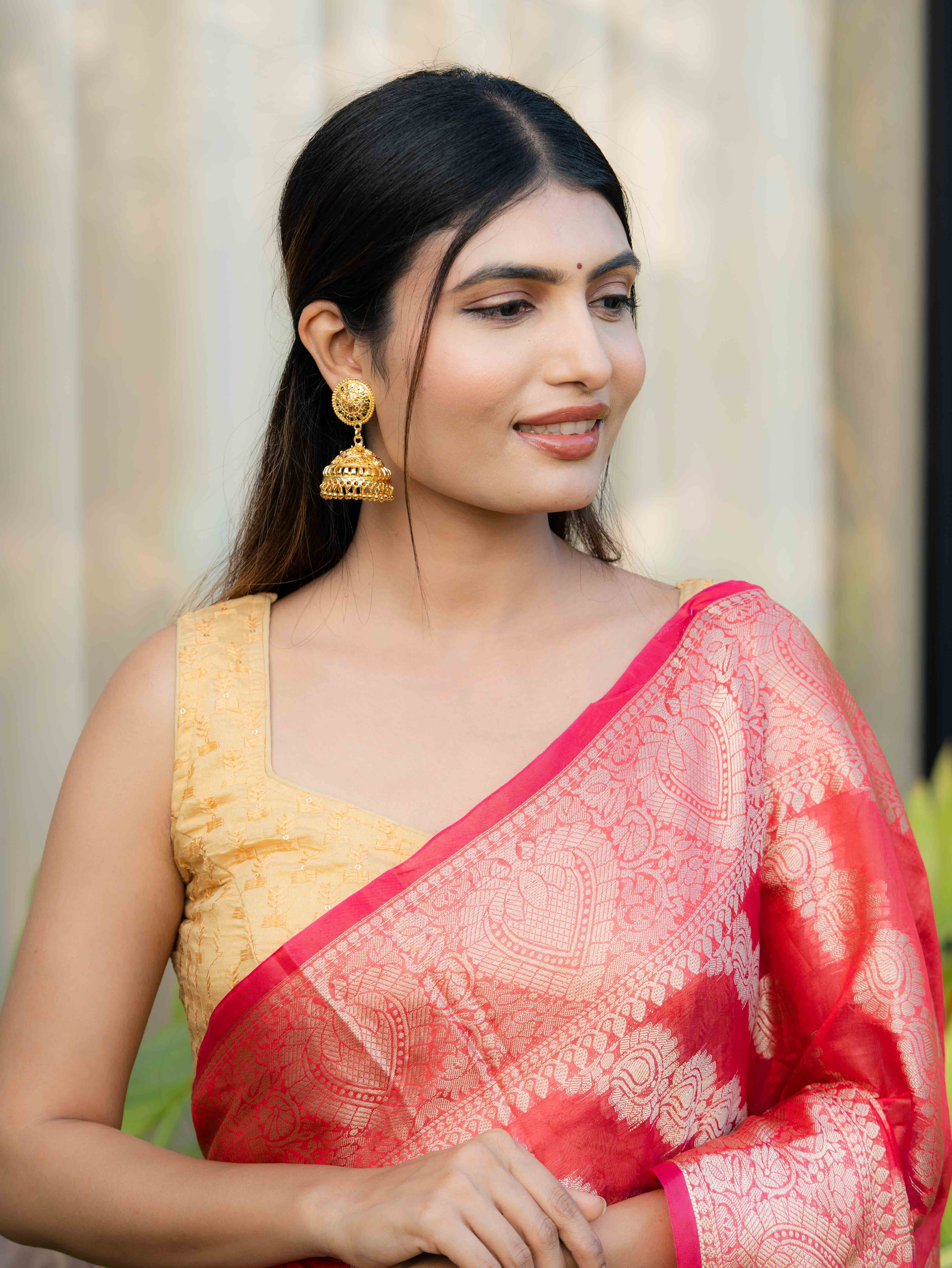 Devanshi Long Gold Earrings - Image 3