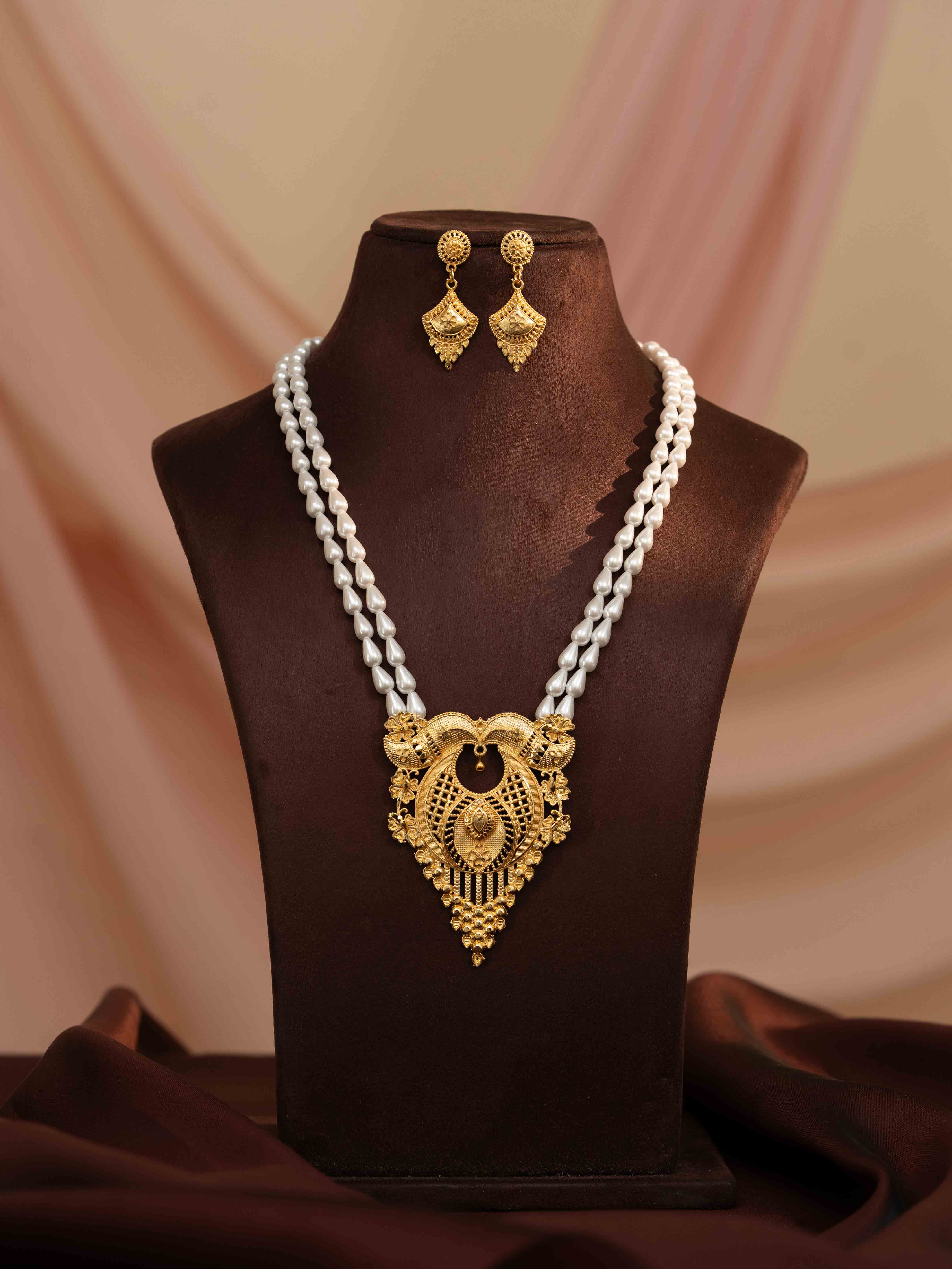 Triveni Long Gold Necklace set - Image 3