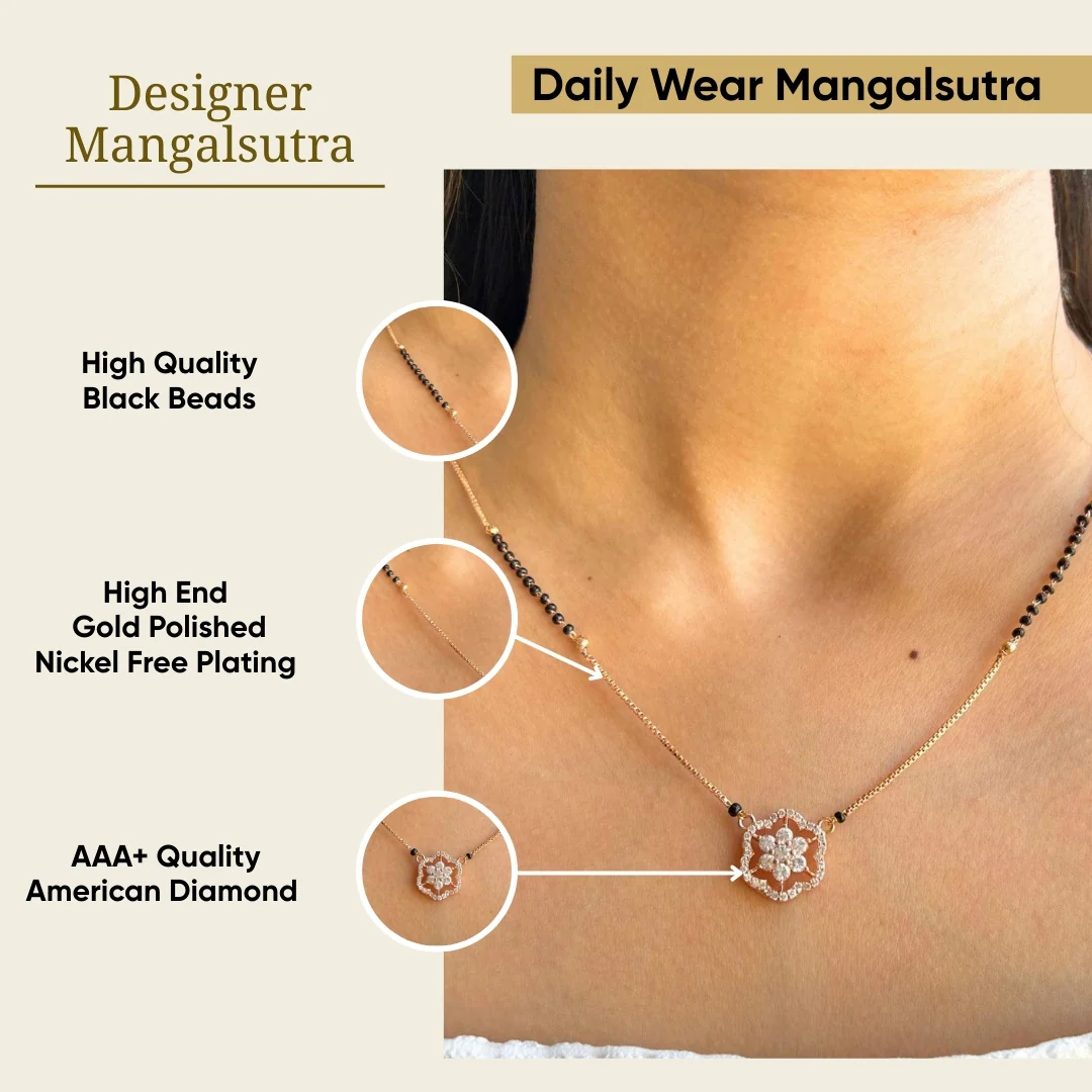 Solitaire Diamonds Flower Mangalsutra - Image 11
