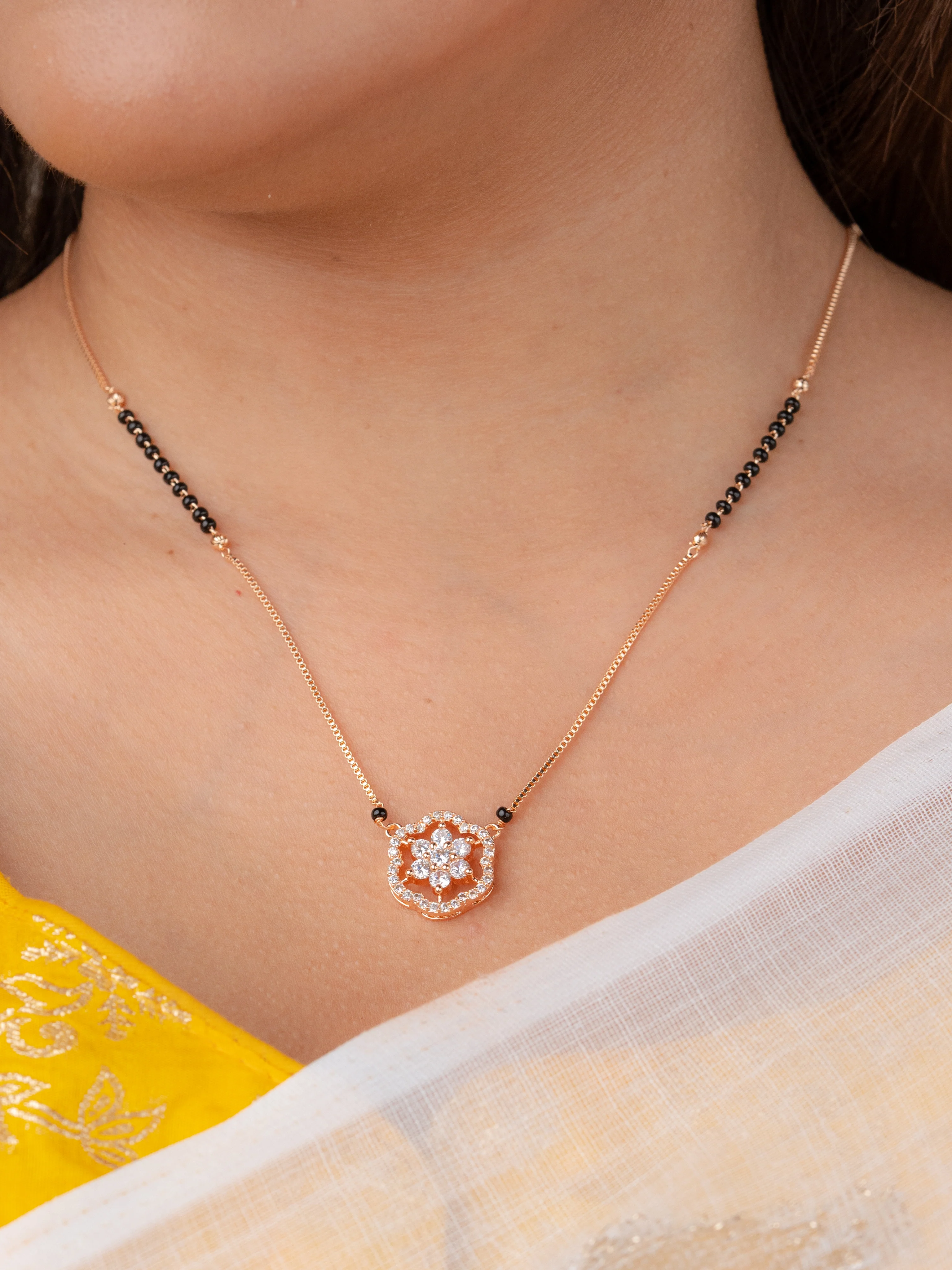 Solitaire Diamonds Flower Mangalsutra - Image 3