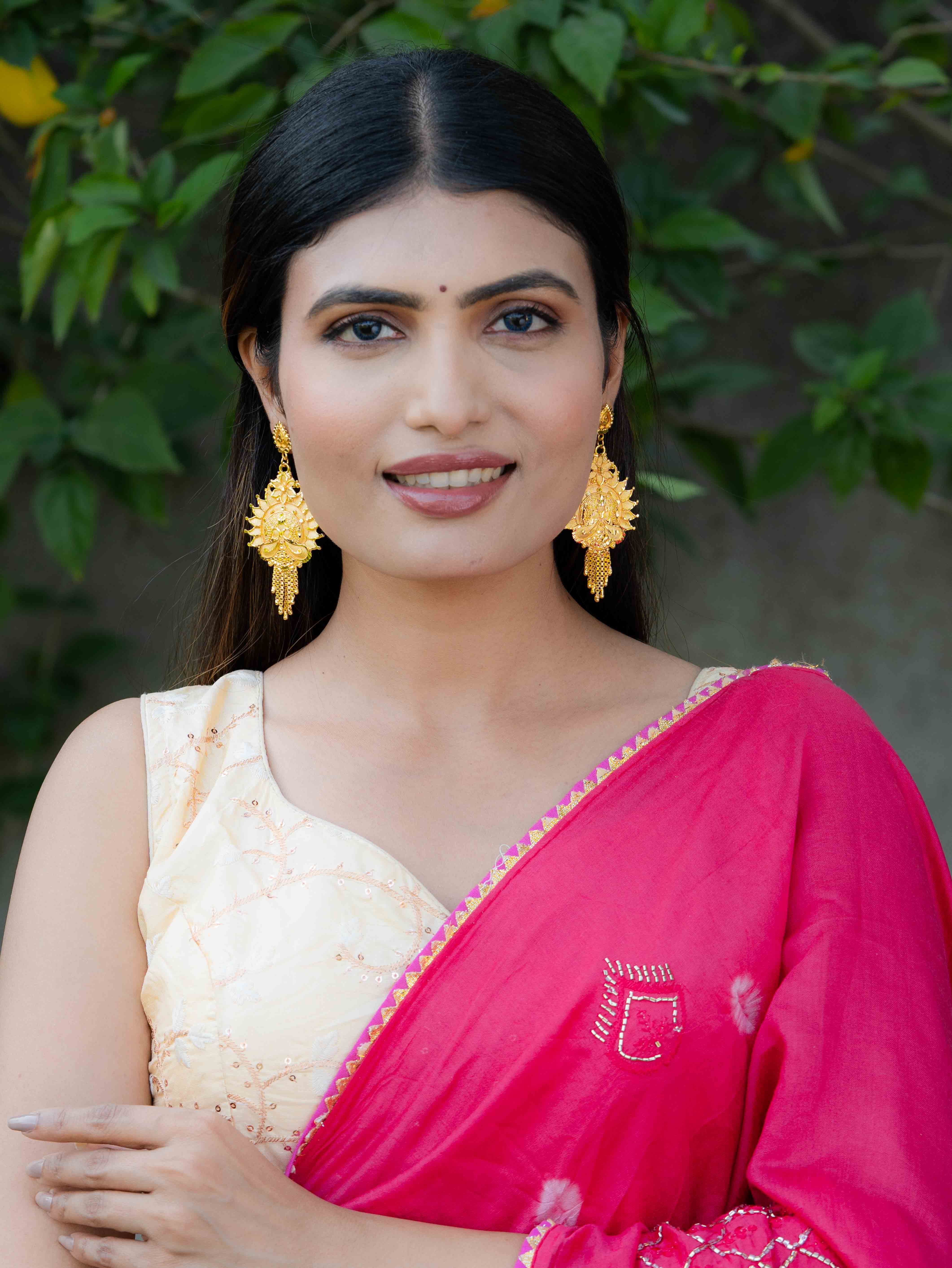 Kamakshi Long Gold Earrings - Image 3